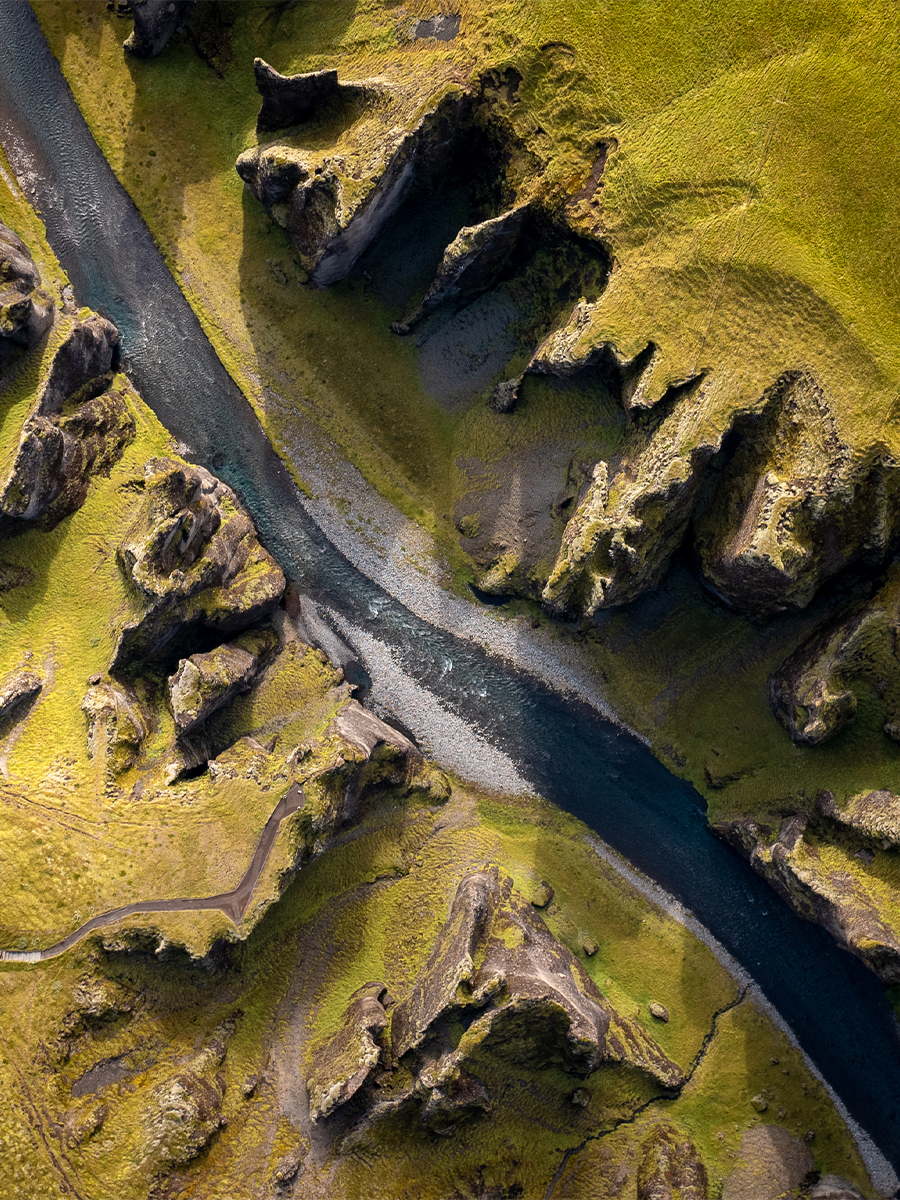 Fjadrargljufur, ijsland, Drone fotografie